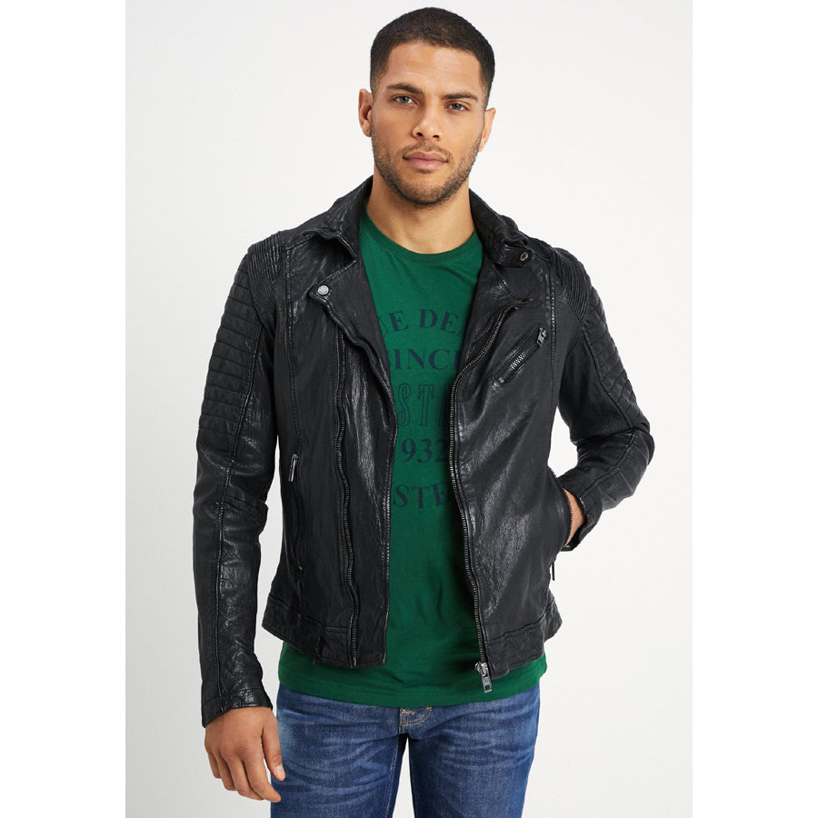mens black leather distressed biker jacket