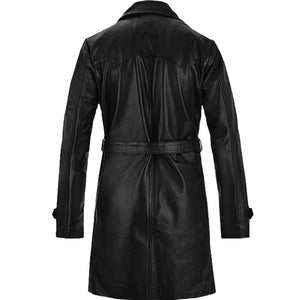 mens black leather trench coat
