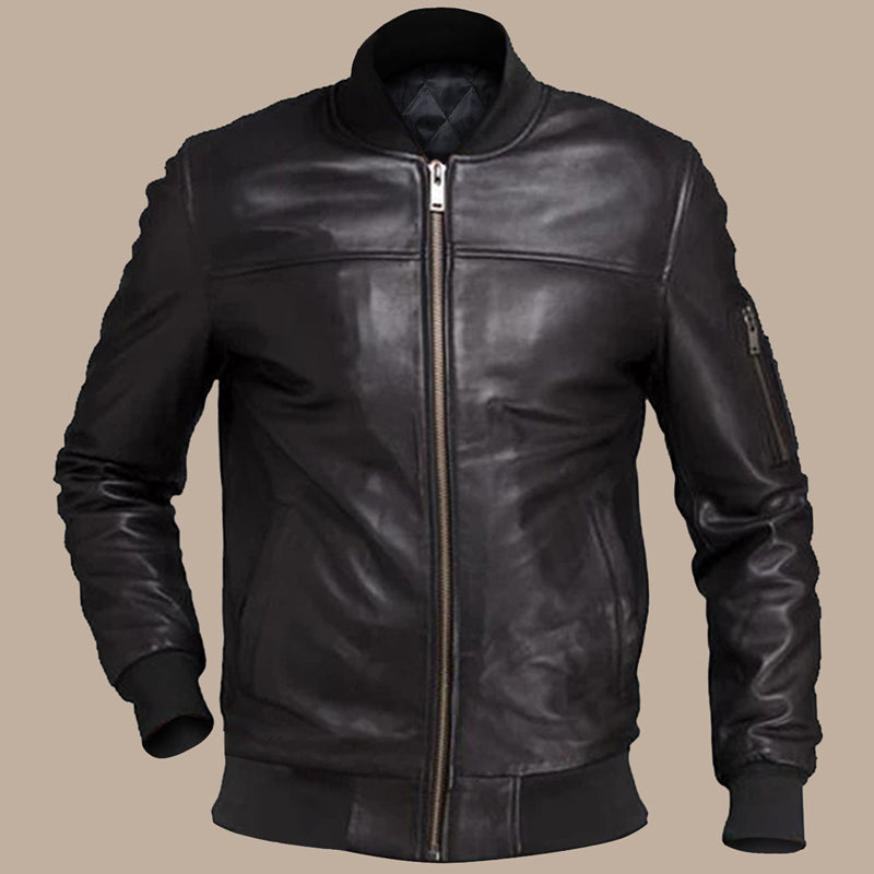 Men Biker Bomber Leather Jacket