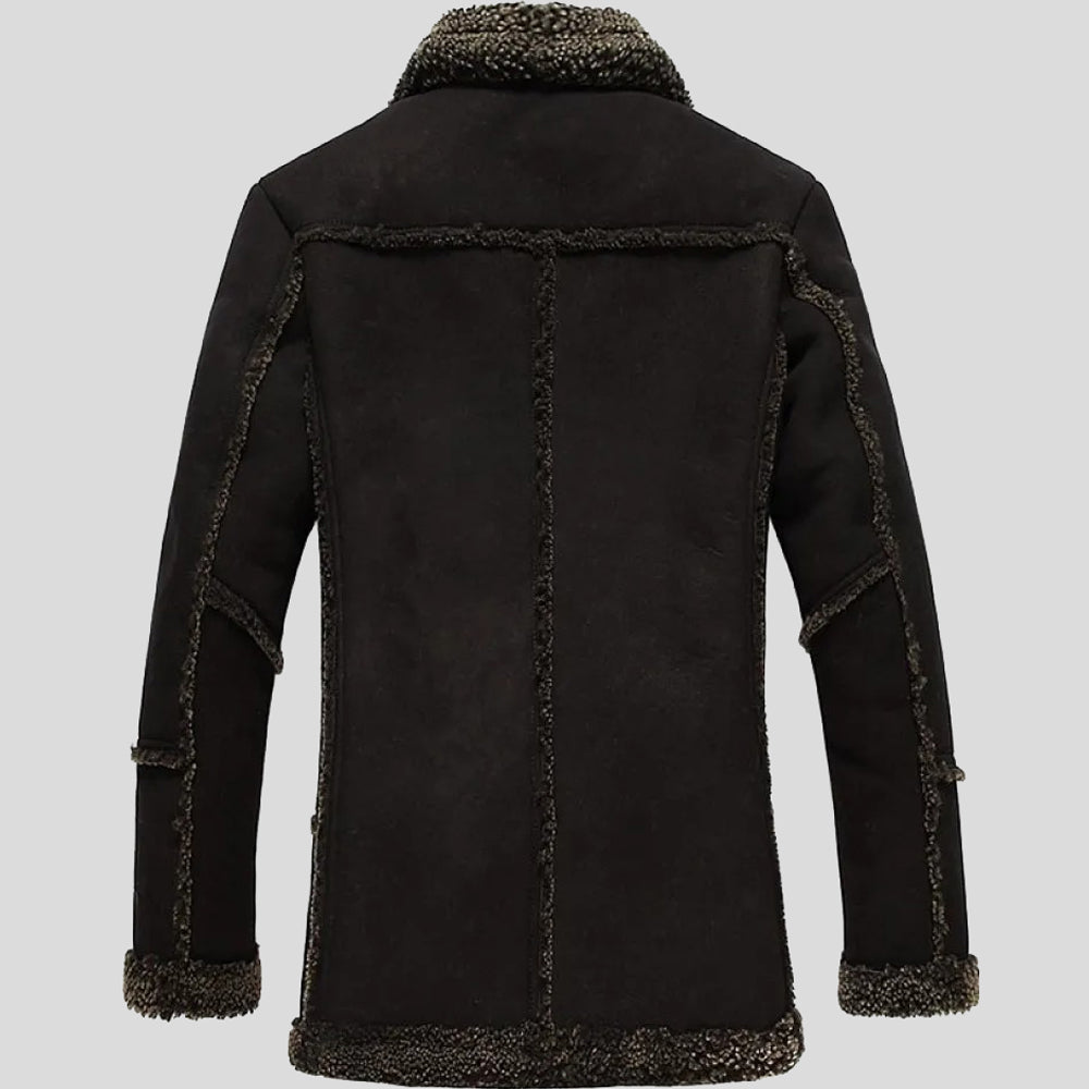 Mens Fur Black Reacher Style Sheepskin Coat Back