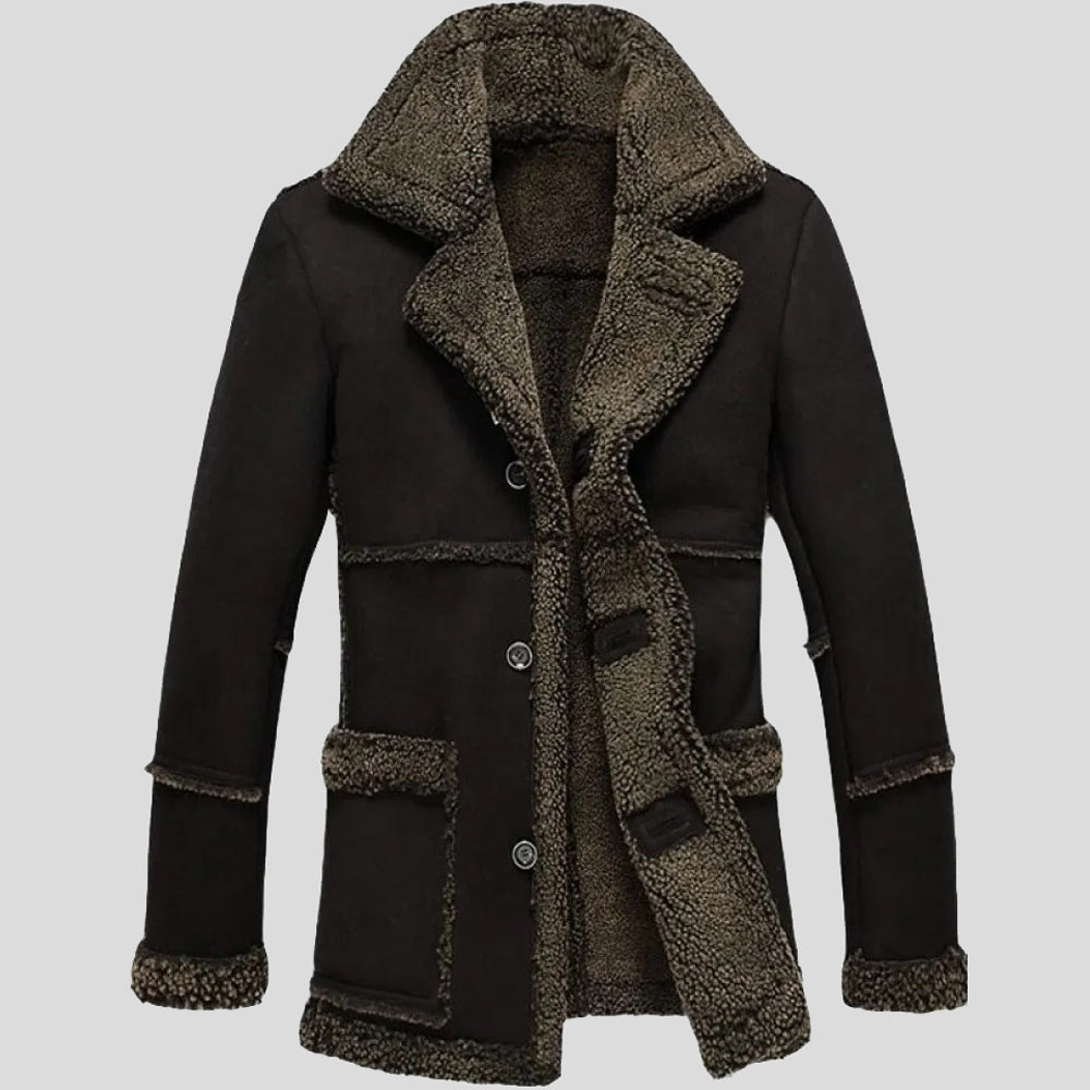 Mens Fur Black Reacher Style Sheepskin Coat