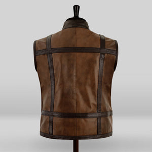 mens genuine brown biker leather vest