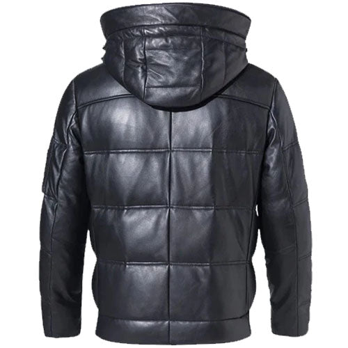 mens genuine leather puffer jacket