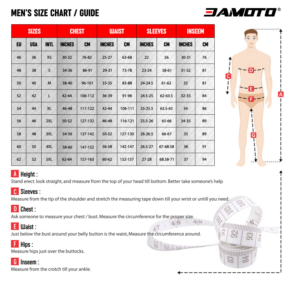 mens jackets sizechart
