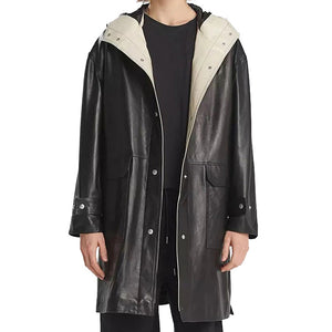 mens leather trench coat black