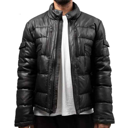 mens puffer leather jacket