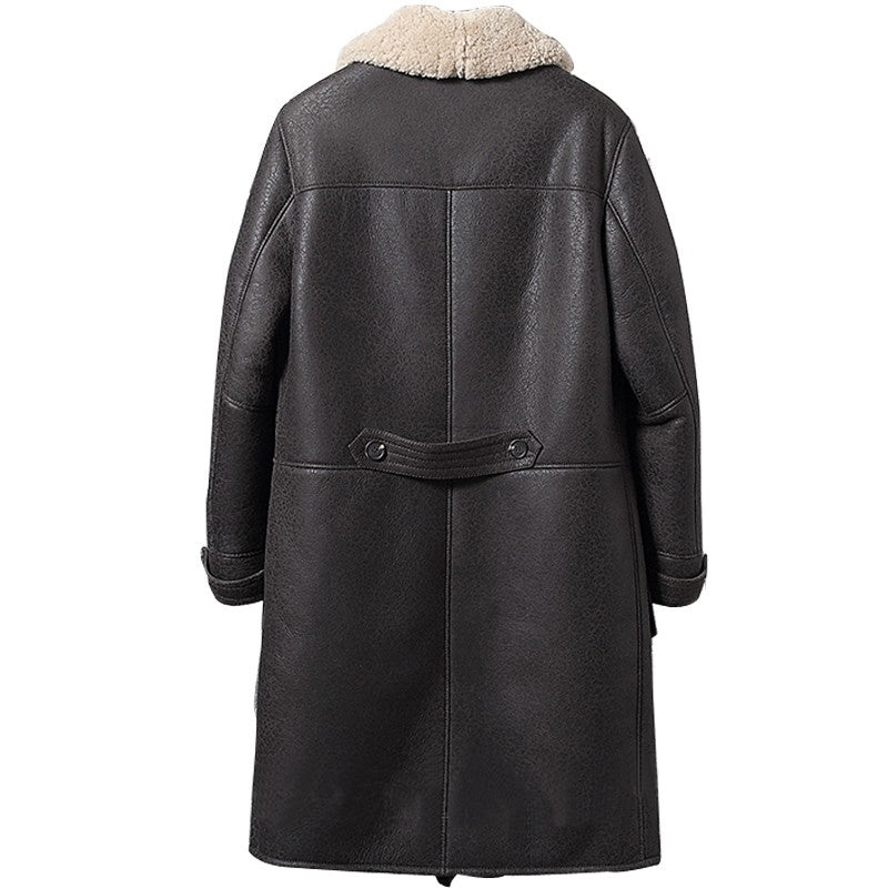 Mens Vintage Sheepskin Shearling Trench Coat