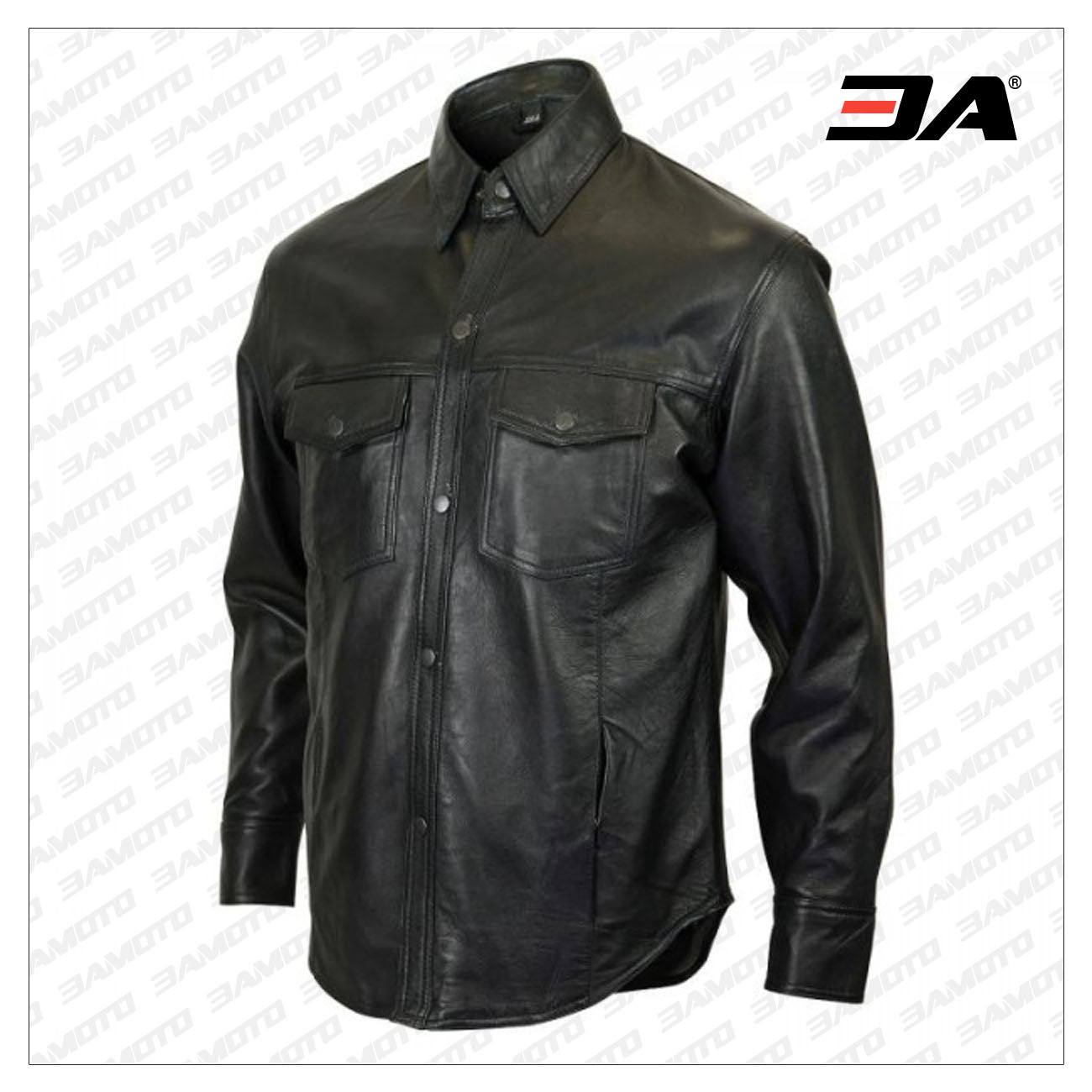 mens black leather shirt