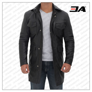 Shelby Mens Black Leather Car Coat
