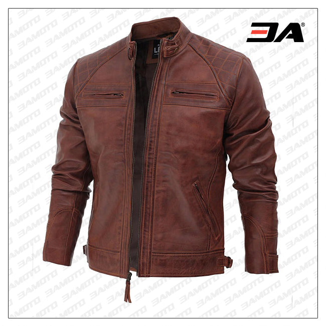 mens real leather brown jacket