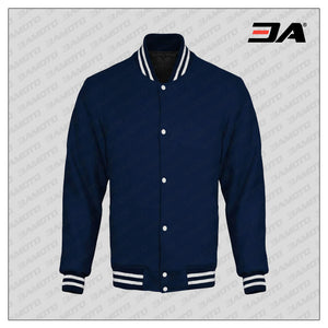 Navy Blue Cotton Fleece Varsity Jacket