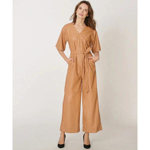 New Women's Brown Leather Jumpsuit