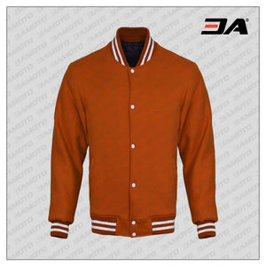 Orange Cotton Fleece Varsity Jacket