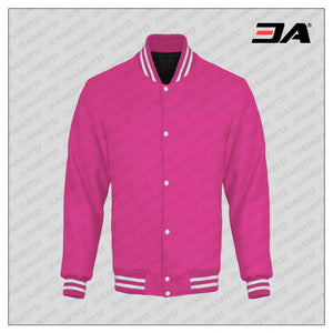 Pink Cotton Fleece Varsity Jacket