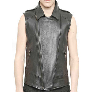 premium mens black leather biker vest