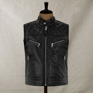 top quality mens genuine leather biker vest black
