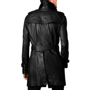 vintage style long black leather coat mens