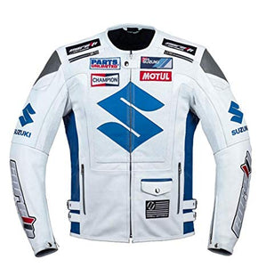 white suzuki motul motorcycle leather racing jacket