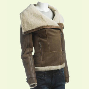 women shearling brown leather jacket