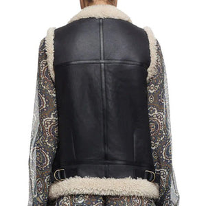 Women’s Black Leather Shearling Vest