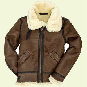 womens brown leather bomber shearling jacket