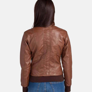 Women’s Chocolate Brown Leather Bomber Jacket Back