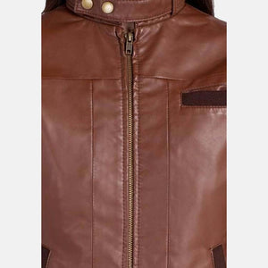 Women’s Chocolate Brown Leather Bomber Jacket zoom