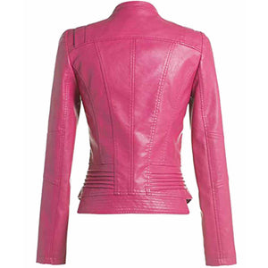 womens pink leather biker jacket