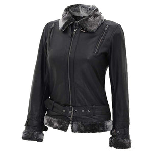 womens black leather shearling jacket