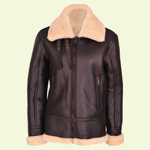 womens brown leather aviator jacket