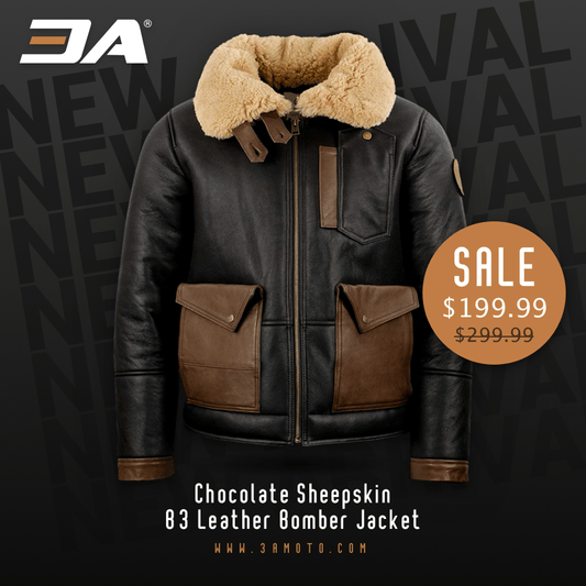 Chocolate Sheepskin B3 Leather Bomber Jacket - 3A MOTO LEATHER