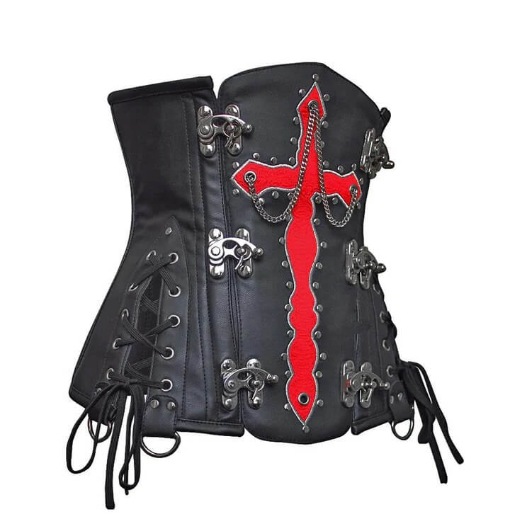 3amoto Blood Crossed Black Faux Leather Underbust Corset lc1001