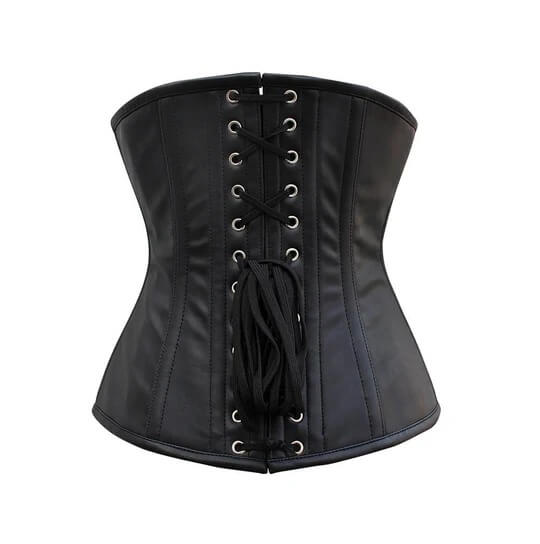 3amoto Blood Crossed Black Faux Leather Underbust Corset lc1001