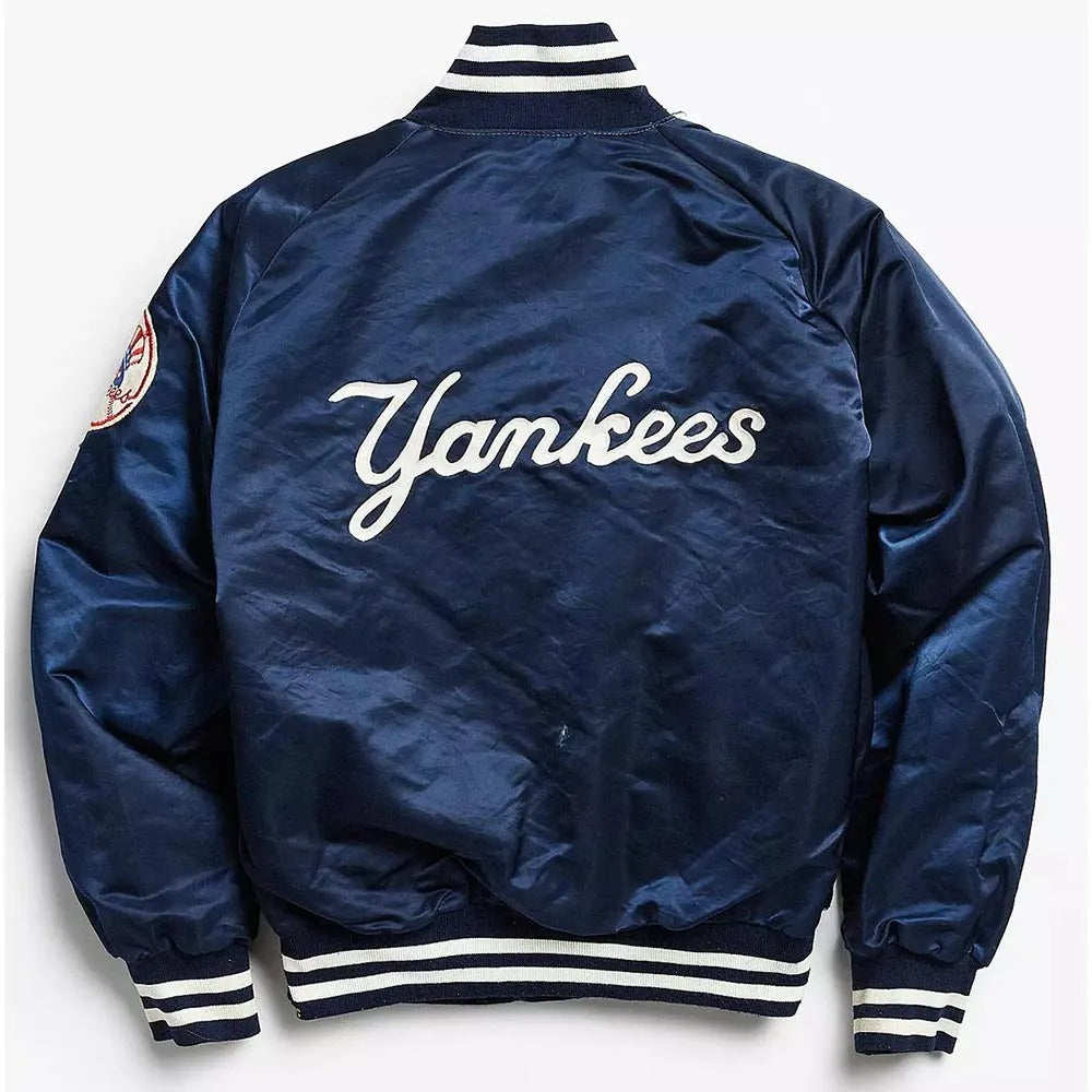 New York Yankees Vintage 90s Starter Satin Bomber Jacket - MLB Silver Coat