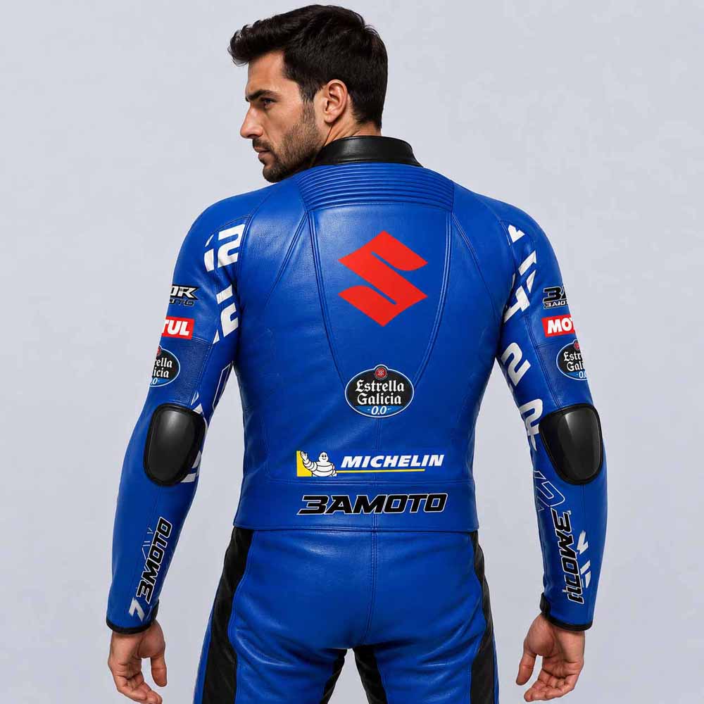 Blue Alex Rins Suzuki motorcycle racing jacket with CE approved armor