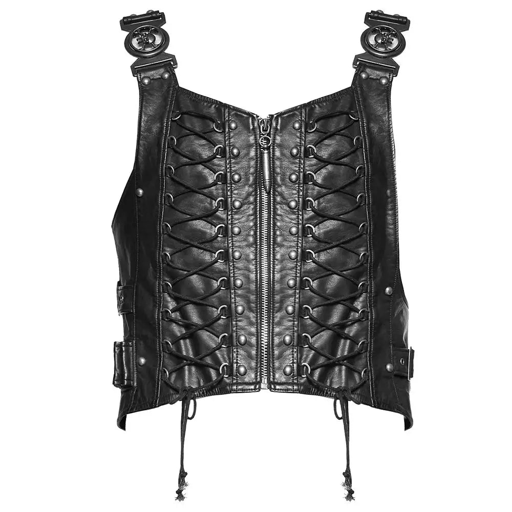 Armored Artillery Dieselpunk Vest Men Black in Faux Leather