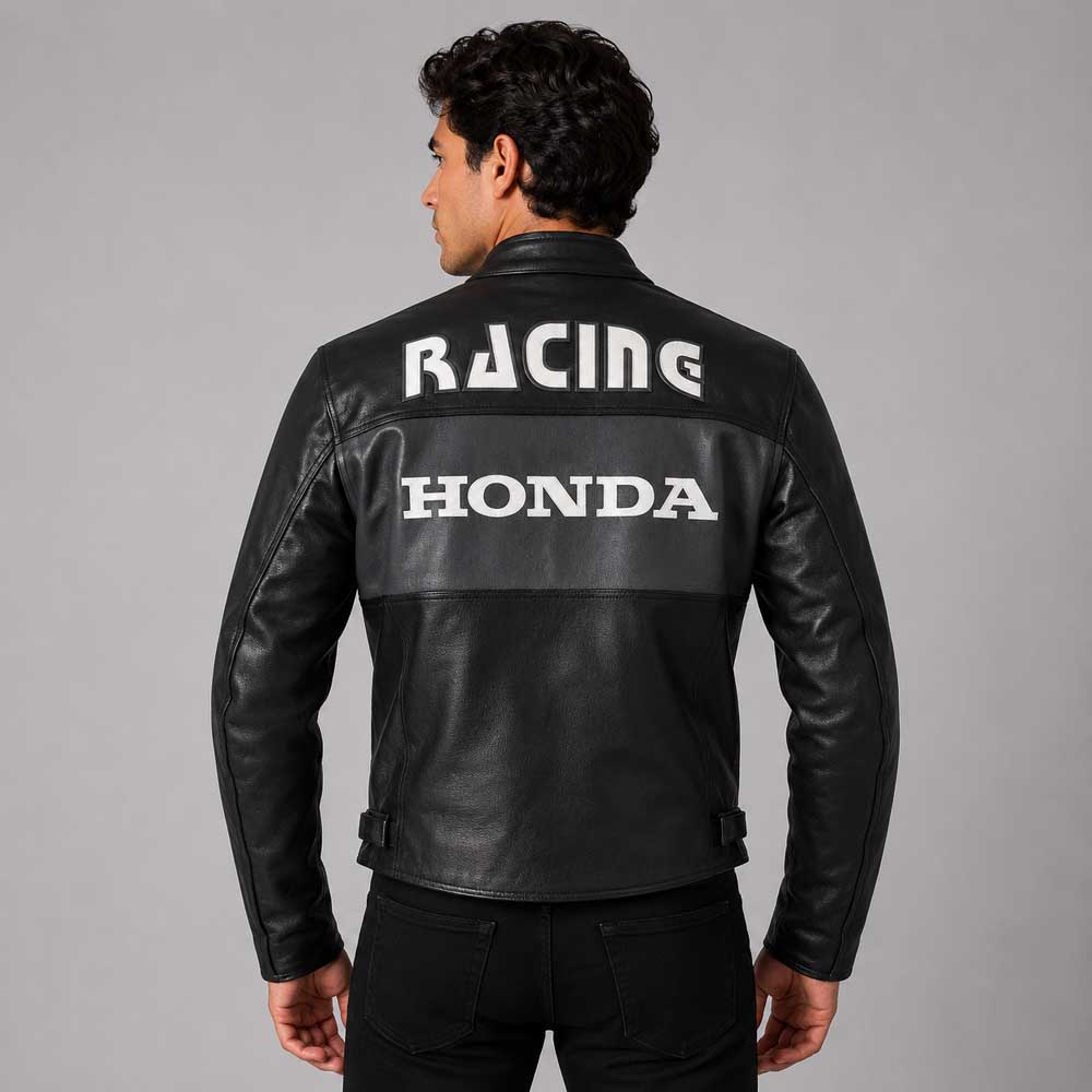 Black Honda Motorbike Real Cowhide Leather Jacket