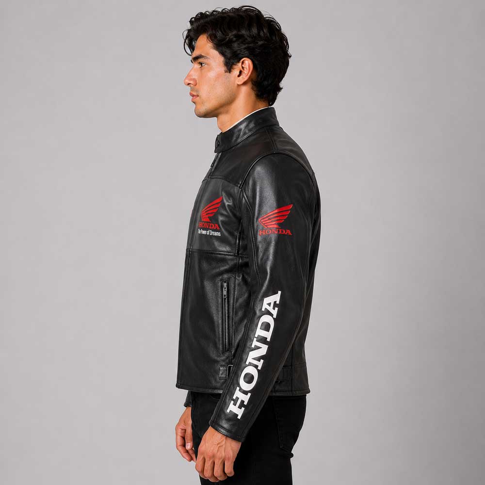 Black Honda Motorbike Real Cowhide Leather Jacket