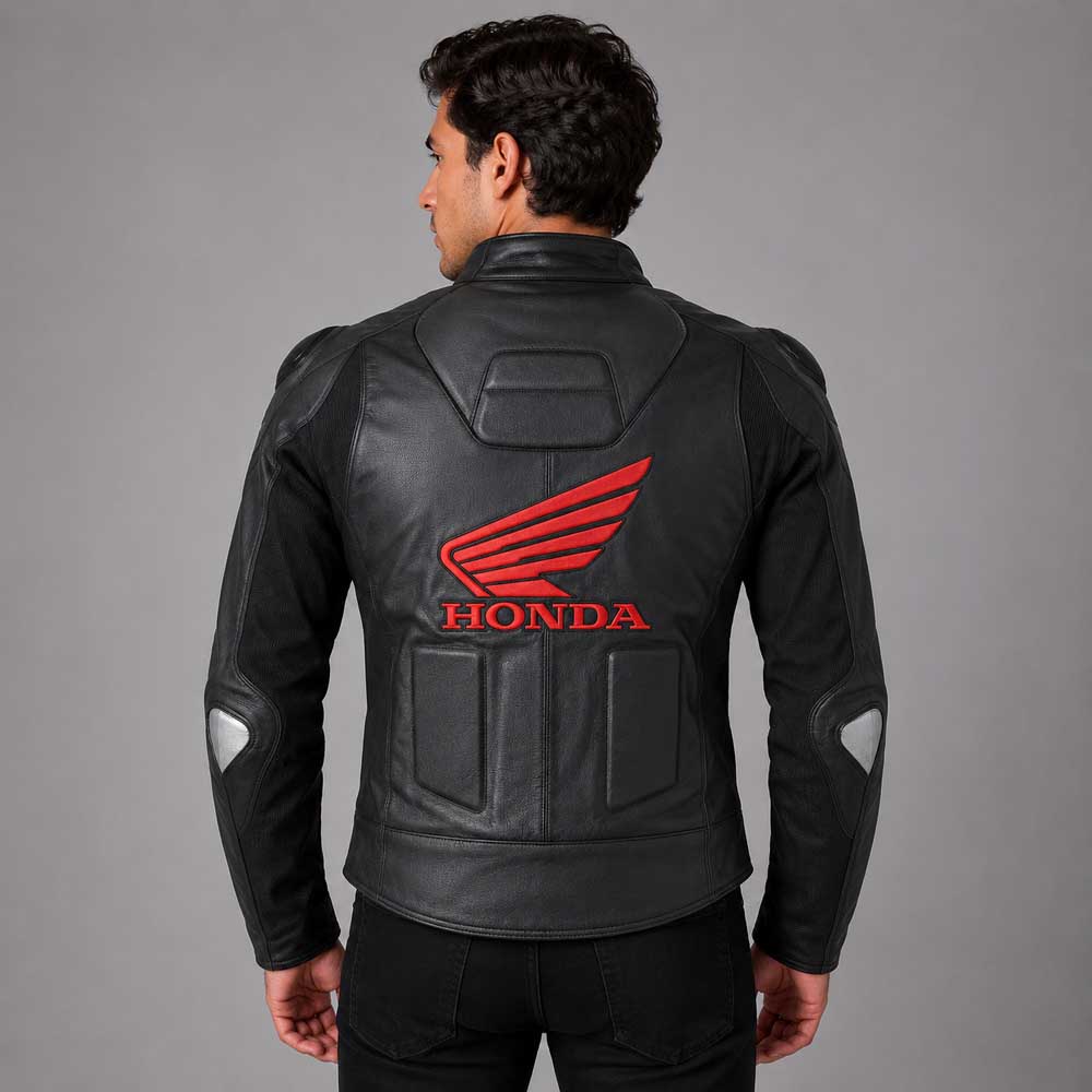 Black Honda Motorbike Style Leather Jacket