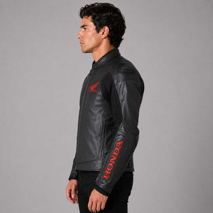 Black Honda Motorbike Style Leather Jacket