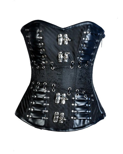 Black Brocade & Faux Leather Gothic Corset