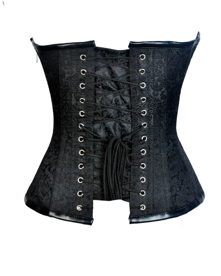 Black Brocade & Faux Leather Gothic Corset