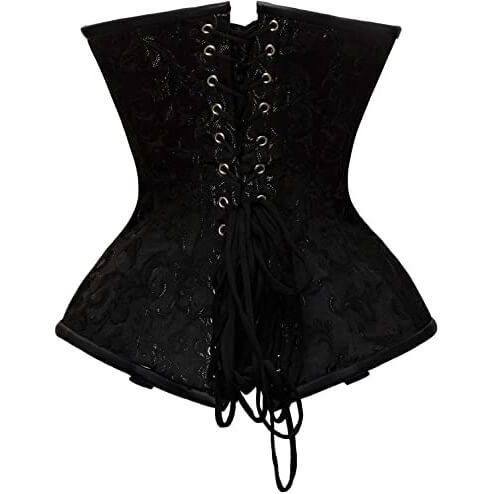 Black Brocade & Faux Leather Underbust Corset With Chain Details