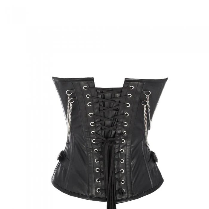 Black Faux Leather Overbust Corset with Buckle Design