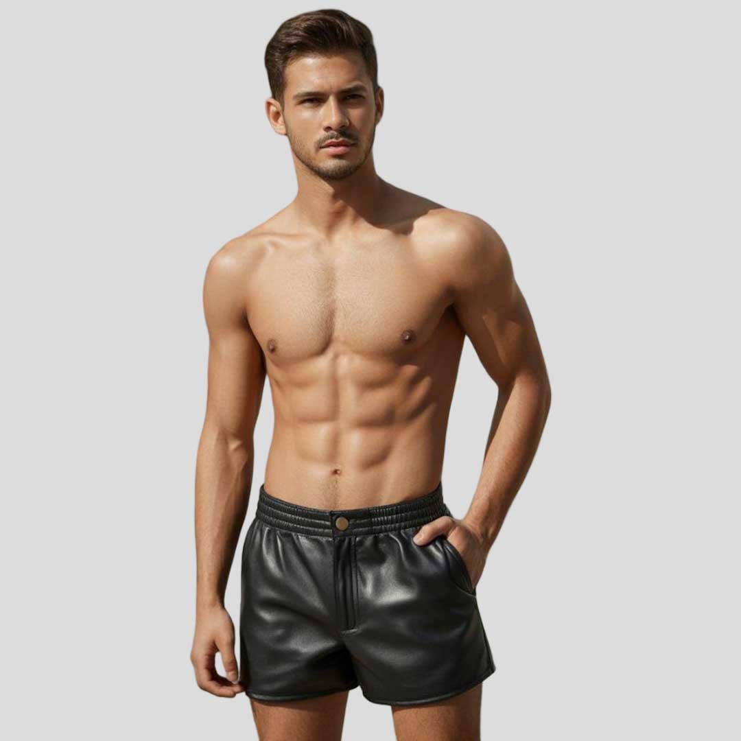 Black Genuine Leather Biker Short Slim Fit