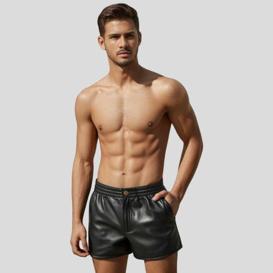 Black Genuine Leather Biker Short Slim Fit - 3amoto shop