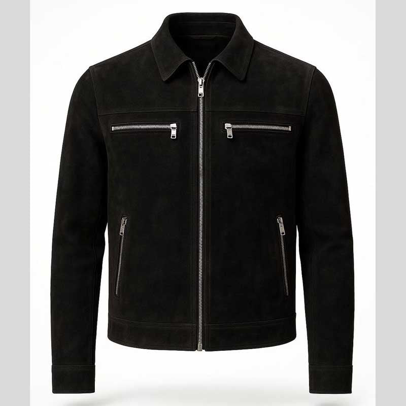 Black Sheepskin Suede Slim Fit Motorcycle Jacket