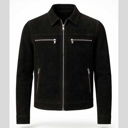 Black Sheepskin Suede Slim Fit Motorcycle Jacket