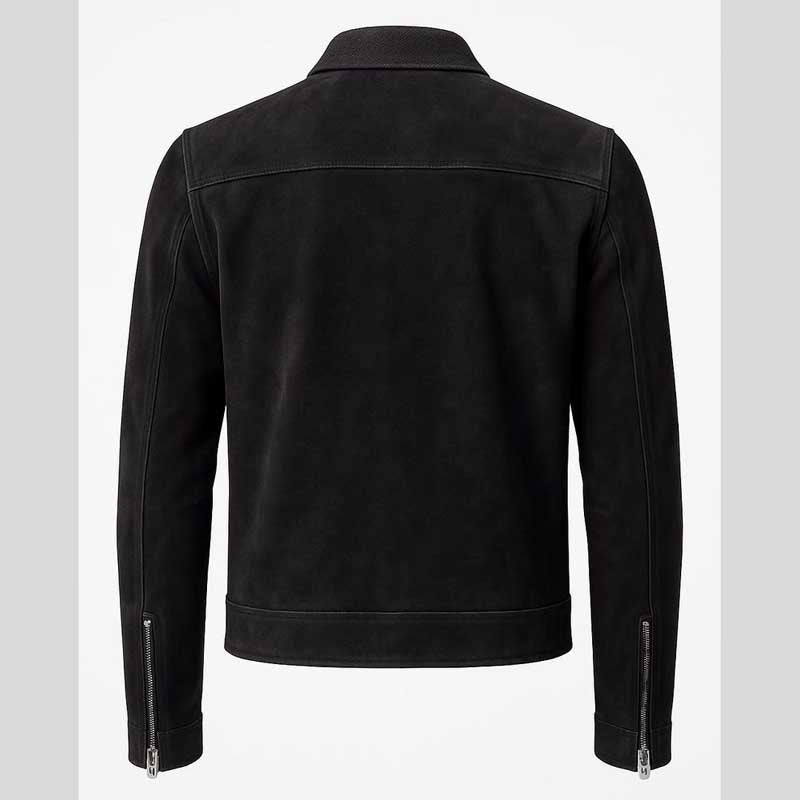 Black Sheepskin Suede Slim Fit Motorcycle Jacket