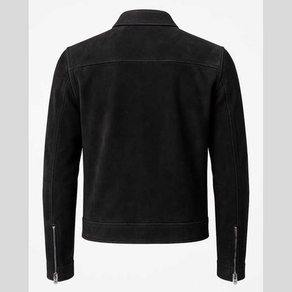 Black Sheepskin Suede Slim Fit Motorcycle Jacket